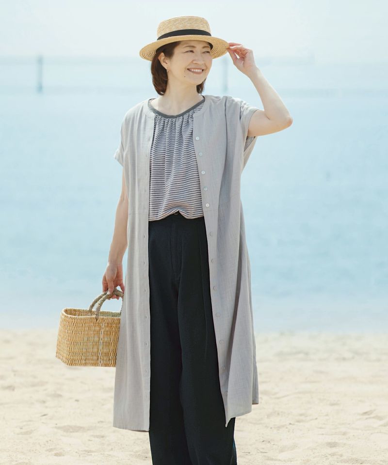 LILASIC(リラシク) レーヨンリネンスタンドカラーワンピース